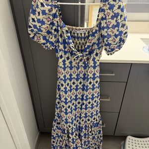 Zara Blue Cream Maxi Dress with Pink Details